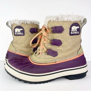 Sorel Tivoli Tan Purple Waterproof Warm Cozy Winter Rain Boots
